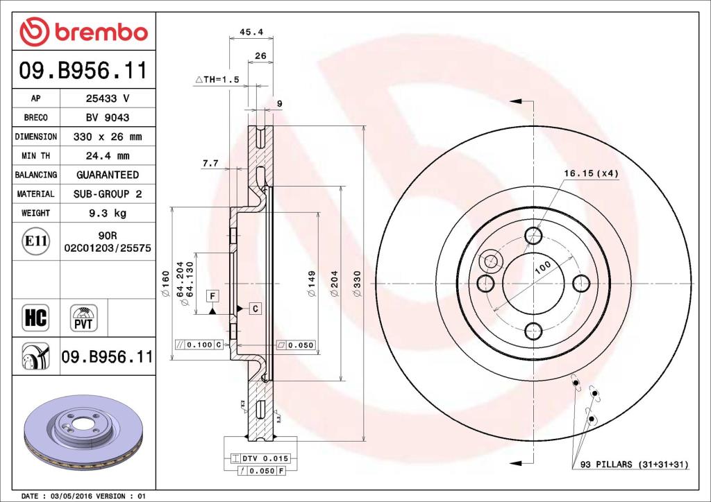 Discos de freno BREMBO ref. 09.B956.11