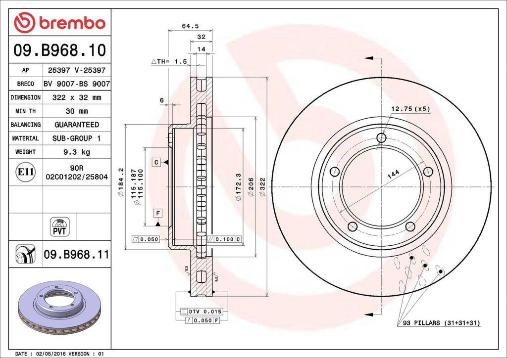 Discos de freno BREMBO ref. 09.B968.11