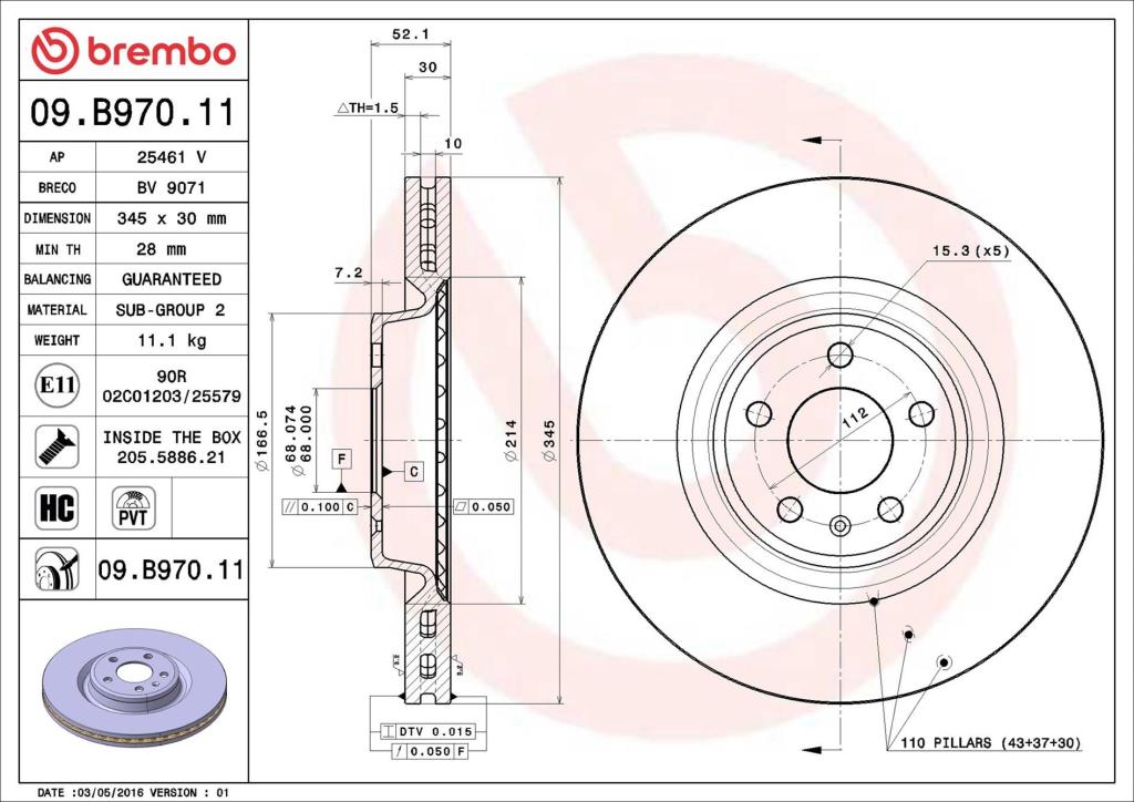 Discos de freno BREMBO ref. 09.B970.11