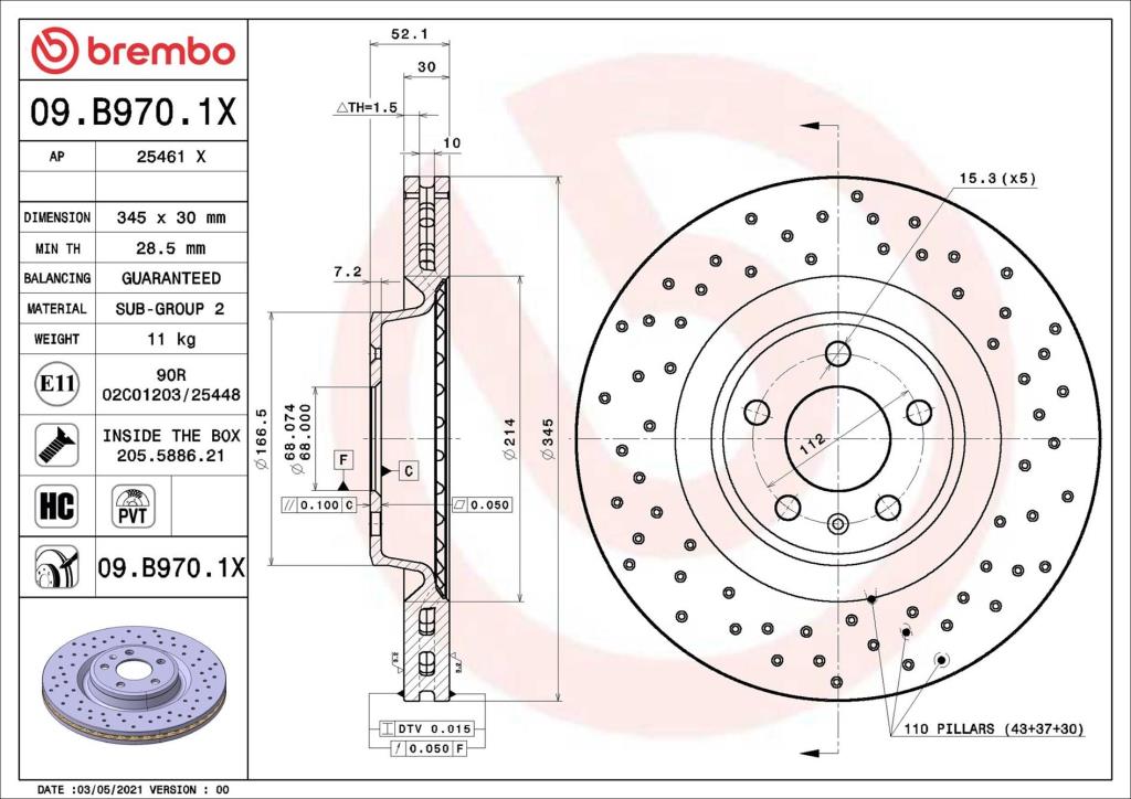 Discos de travão BREMBO ref. 09.B970.1X