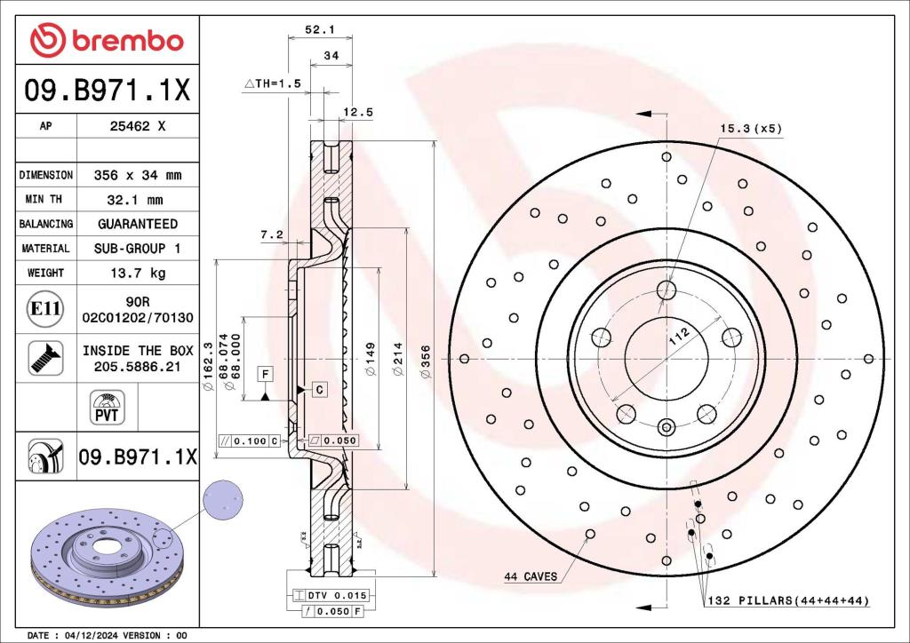 Disques de frein BREMBO ref. 09.B971.1X