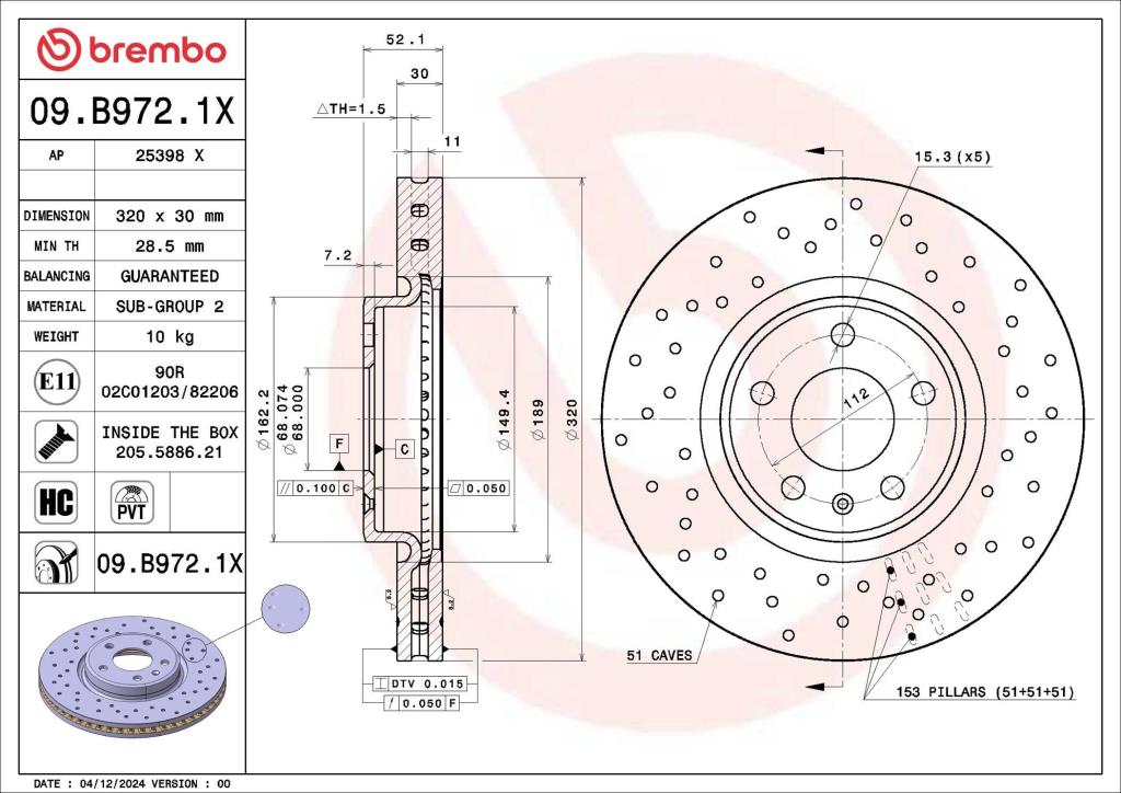 Disques de frein BREMBO ref. 09.B972.1X
