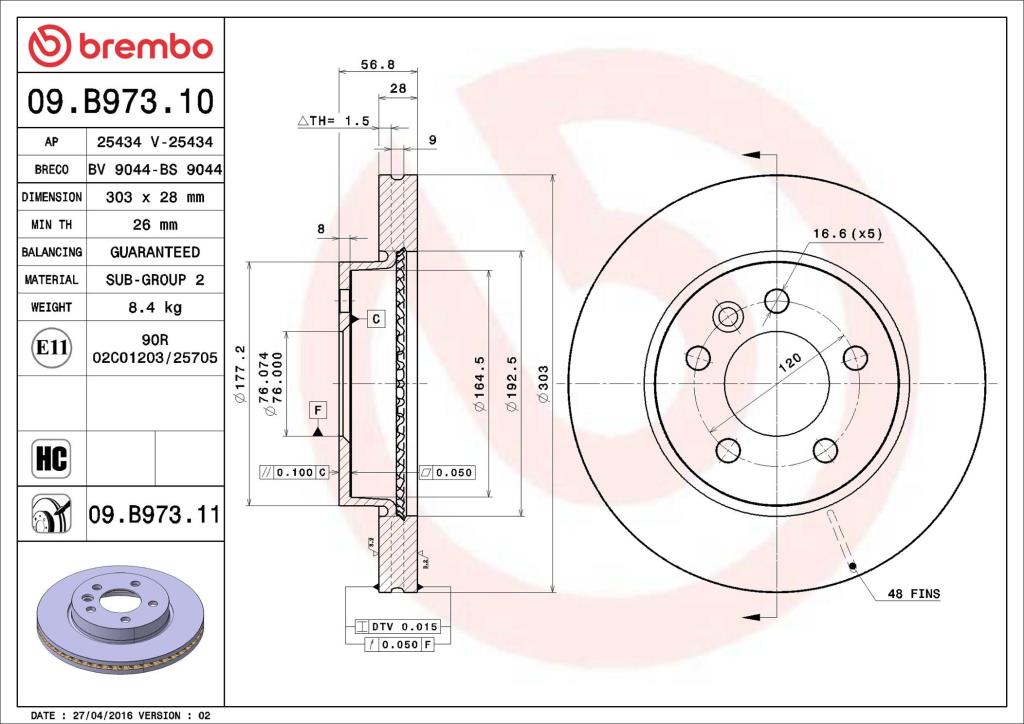 Discos de freno BREMBO ref. 09.B973.11