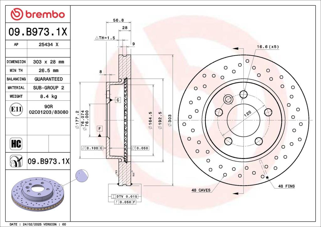 Discos de travão BREMBO 09.B973.1X