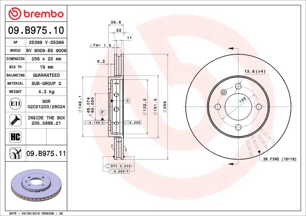 Discos de freno BREMBO ref. 09.B975.11
