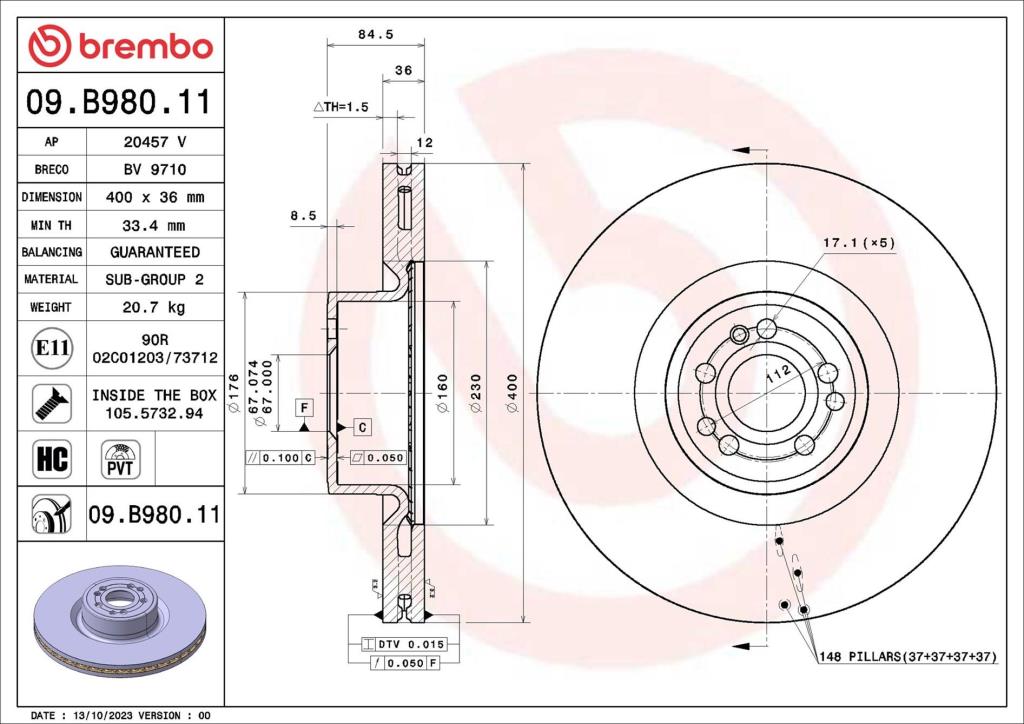 Discos de freno BREMBO ref. 09.B980.11
