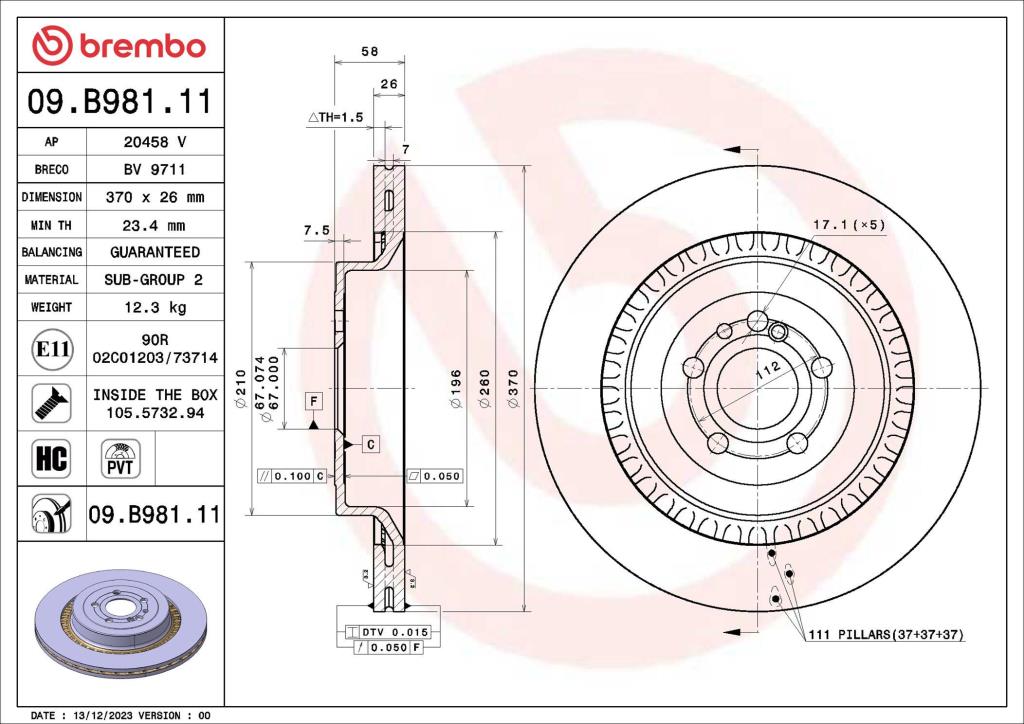 Discos de freno BREMBO ref. 09.B981.11