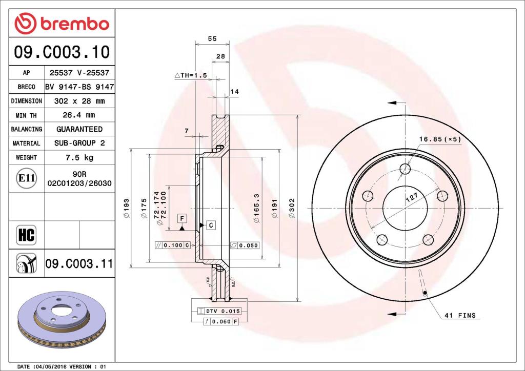 Discos de freno BREMBO ref. 09.C003.11