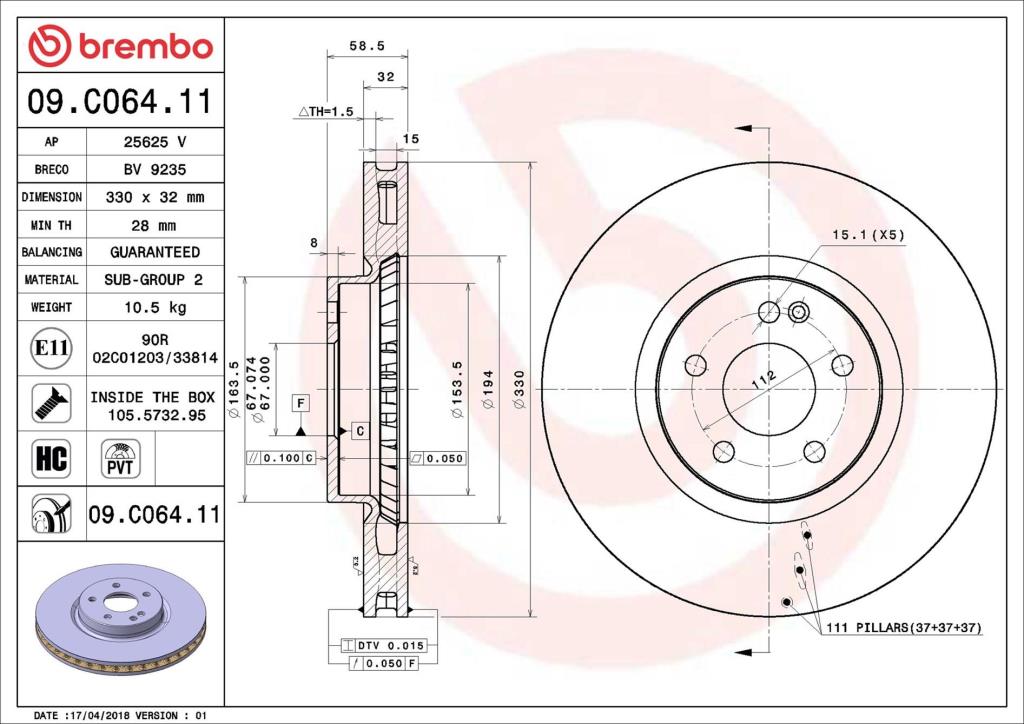Discos de travão BREMBO 09.C064.11