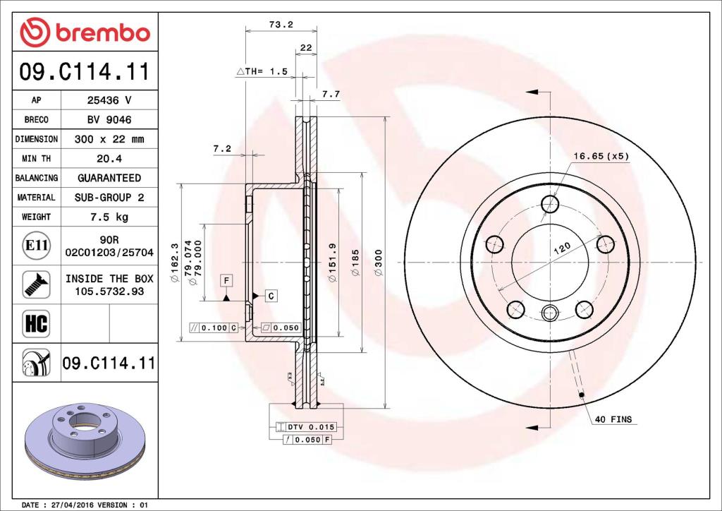 Disques de frein BREMBO 09.C114.11