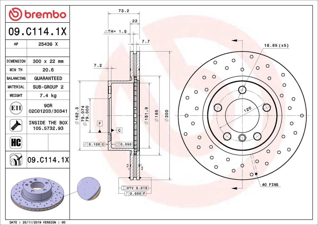 Disques de frein BREMBO ref. 09.C114.1X