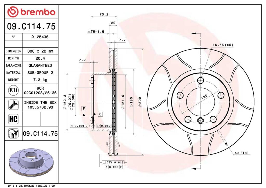 Disques de frein BREMBO 09.C114.75