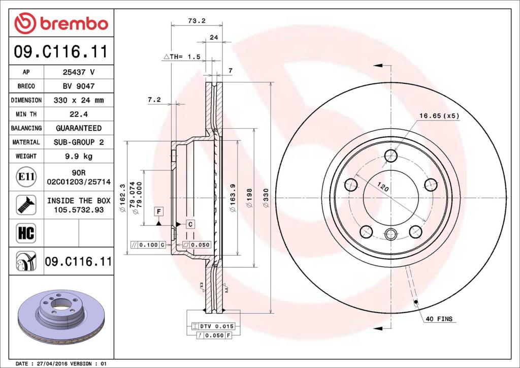 Disques de frein BREMBO 09.C116.11
