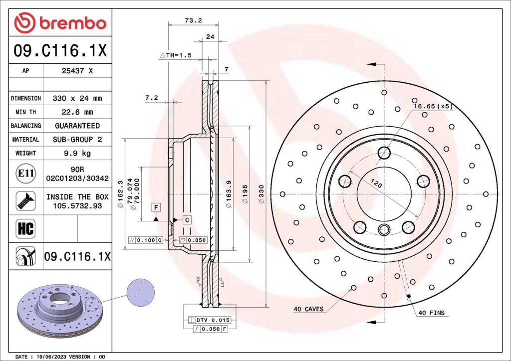 Disques de frein BREMBO ref. 09.C116.1X