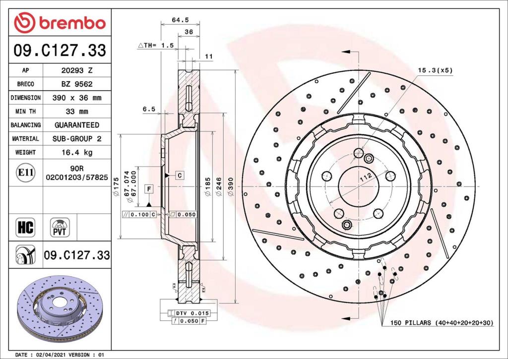 Disques de frein BREMBO 09.C127.33