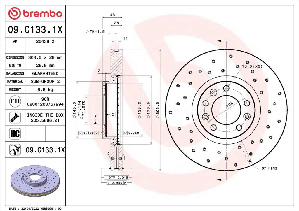 Discos de travão BREMBO ref. 09.C133.1X
