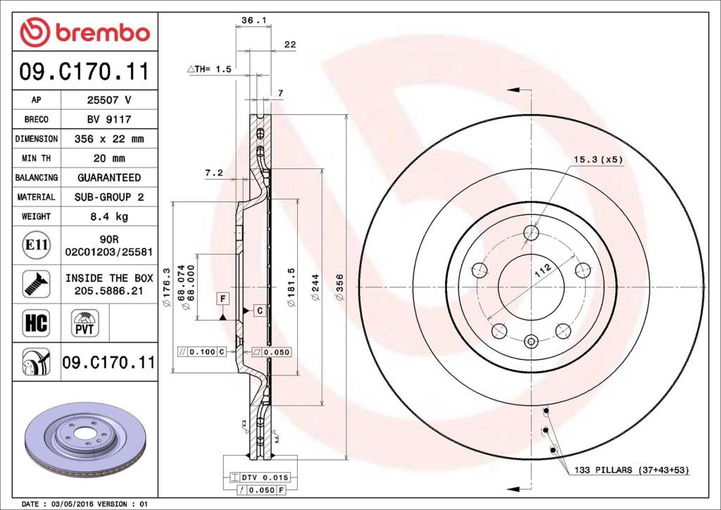 Disques de frein BREMBO ref. 09.C170.11