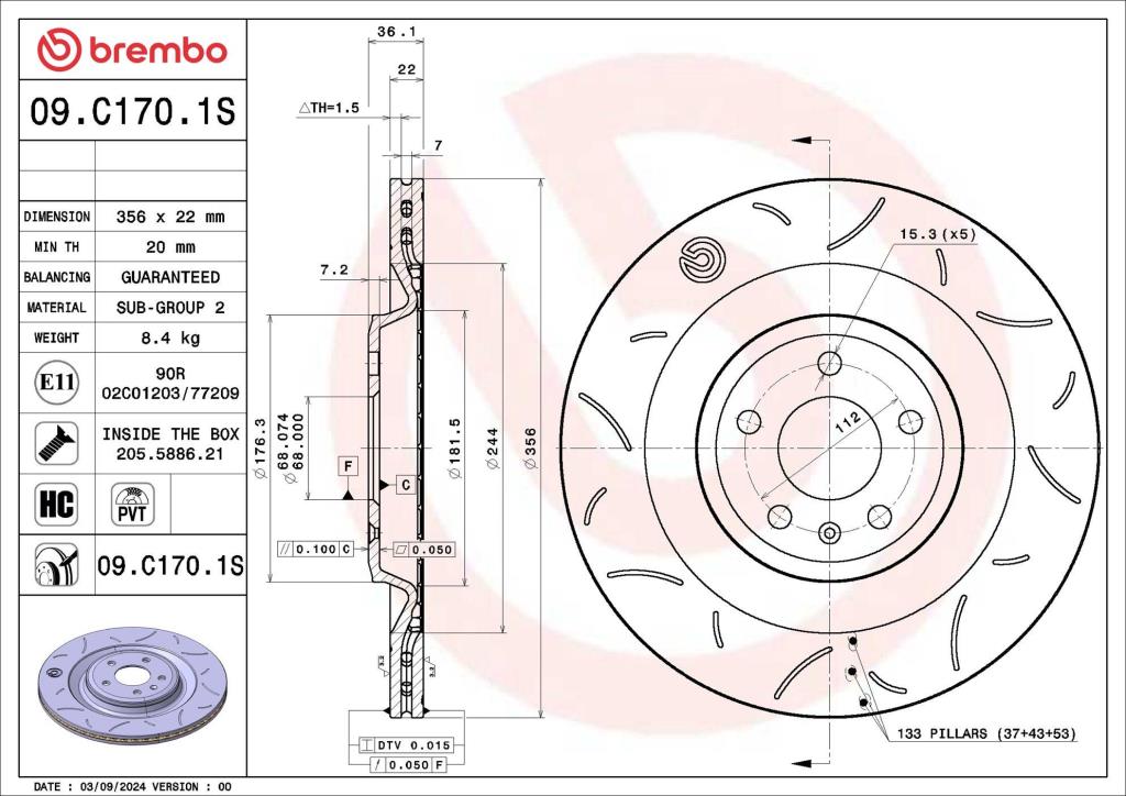 Discos de freno BREMBO ref. 09.C170.1S