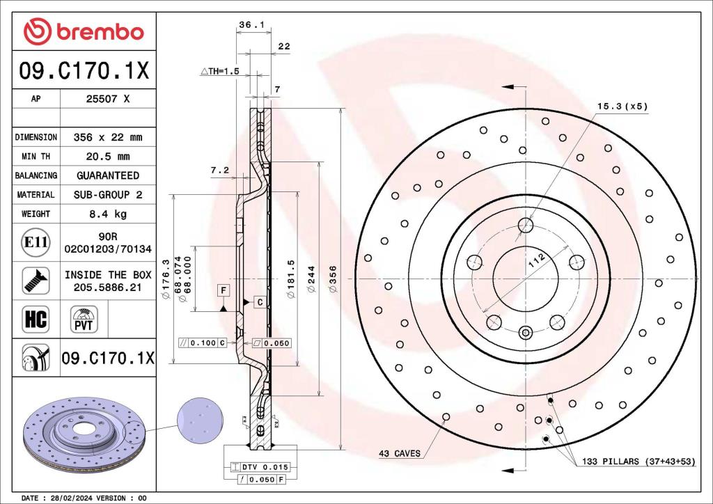 Disques de frein BREMBO 09.C170.1X