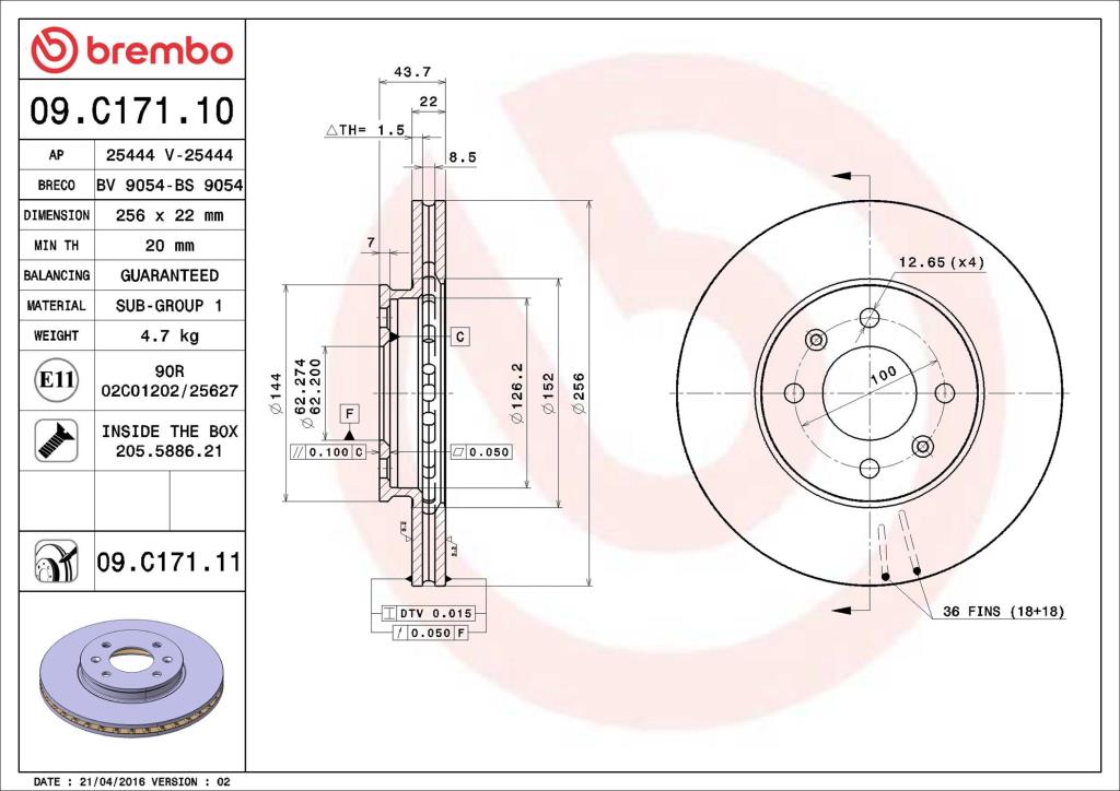 Discos de freno BREMBO ref. 09.C171.11