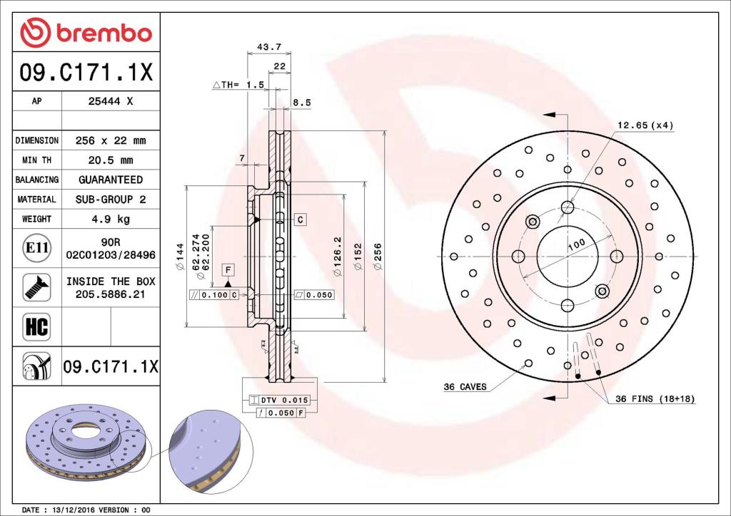 Disques de frein BREMBO 09.C171.1X