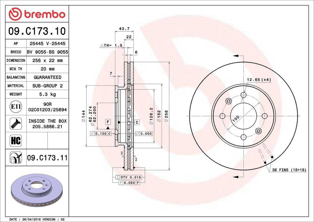Discos de travão BREMBO ref. 09.C173.11