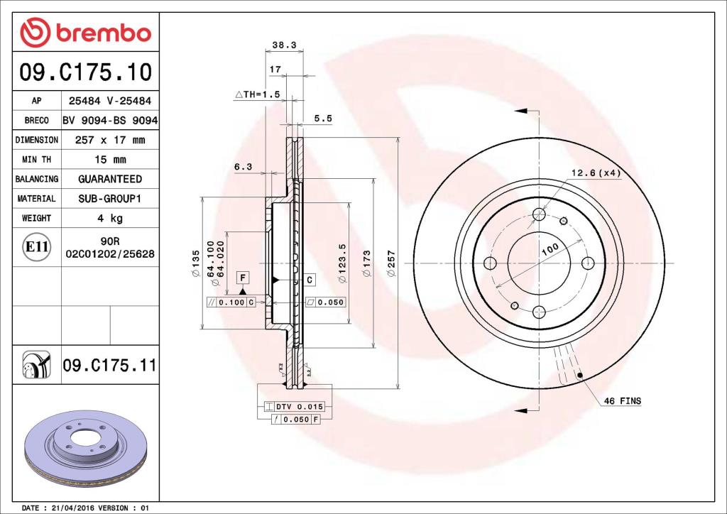 Discos de freno BREMBO ref. 09.C175.11