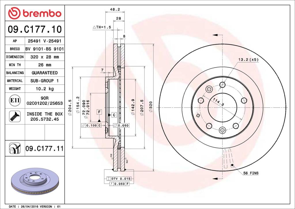 Disques de frein BREMBO 09.C177.11