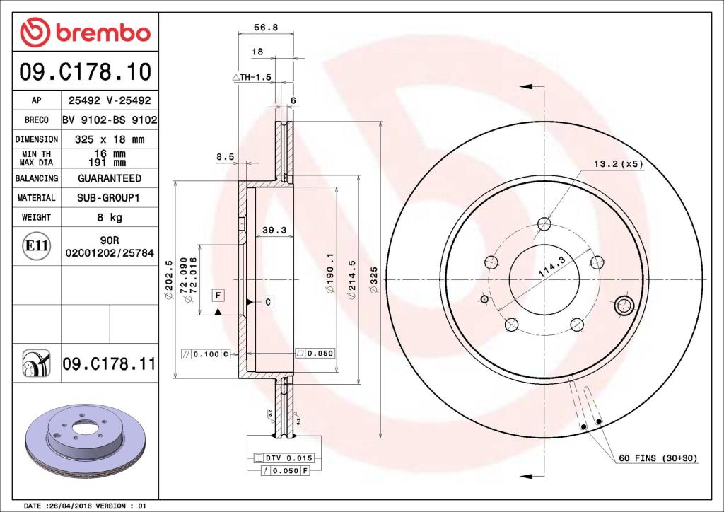 Disques de frein BREMBO ref. 09.C178.11