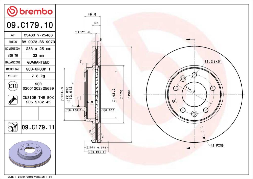 Disques de frein BREMBO ref. 09.C179.11