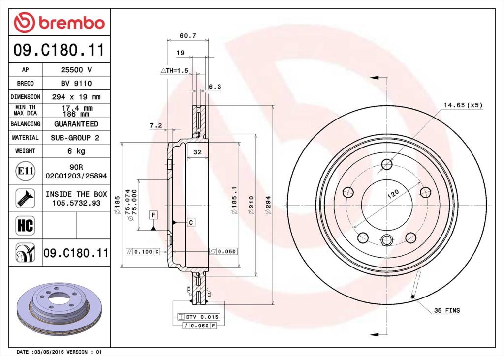 Disques de frein BREMBO ref. 09.C180.11