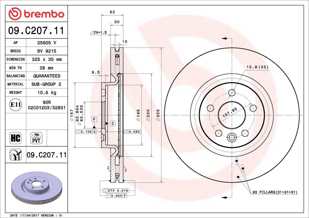 Disques de frein BREMBO 09.C207.11