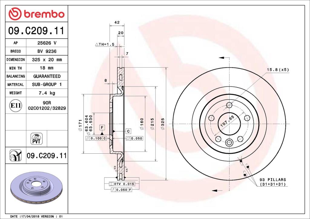 Disques de frein BREMBO ref. 09.C209.11