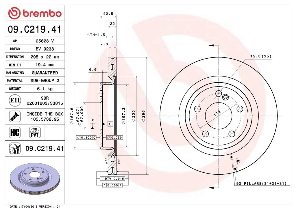 Discos de freno BREMBO ref. 09.C219.41