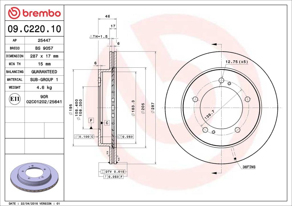 Discos de freno BREMBO ref. 09.C220.10