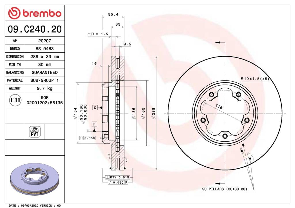 Disques de frein BREMBO 09.C240.20