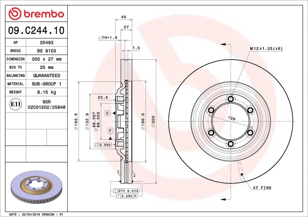 Discos de freno BREMBO ref. 09.C244.10