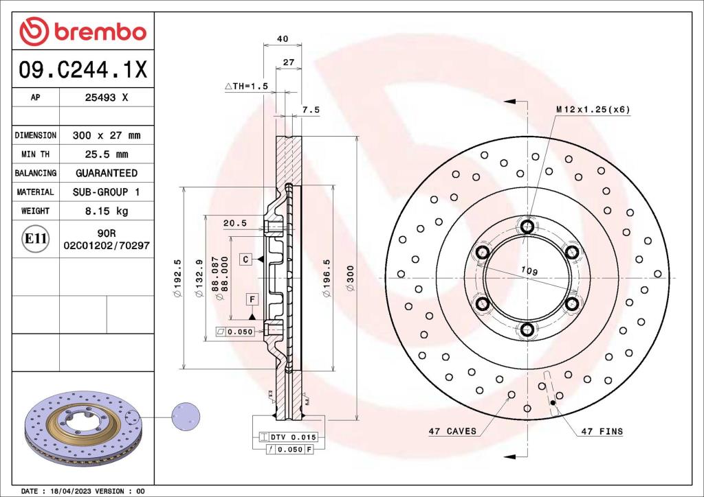 Disques de frein BREMBO 09.C244.1X