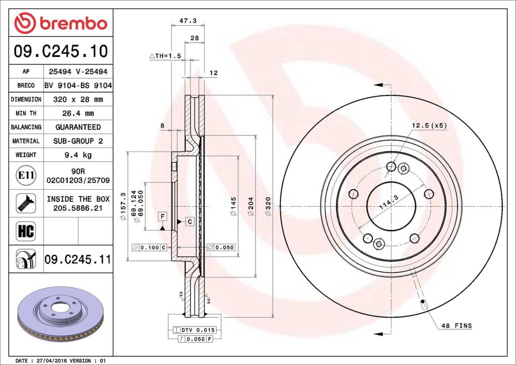 Discos de travão BREMBO 09.C245.11
