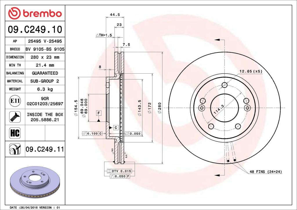 Discos de freno BREMBO ref. 09.C249.11