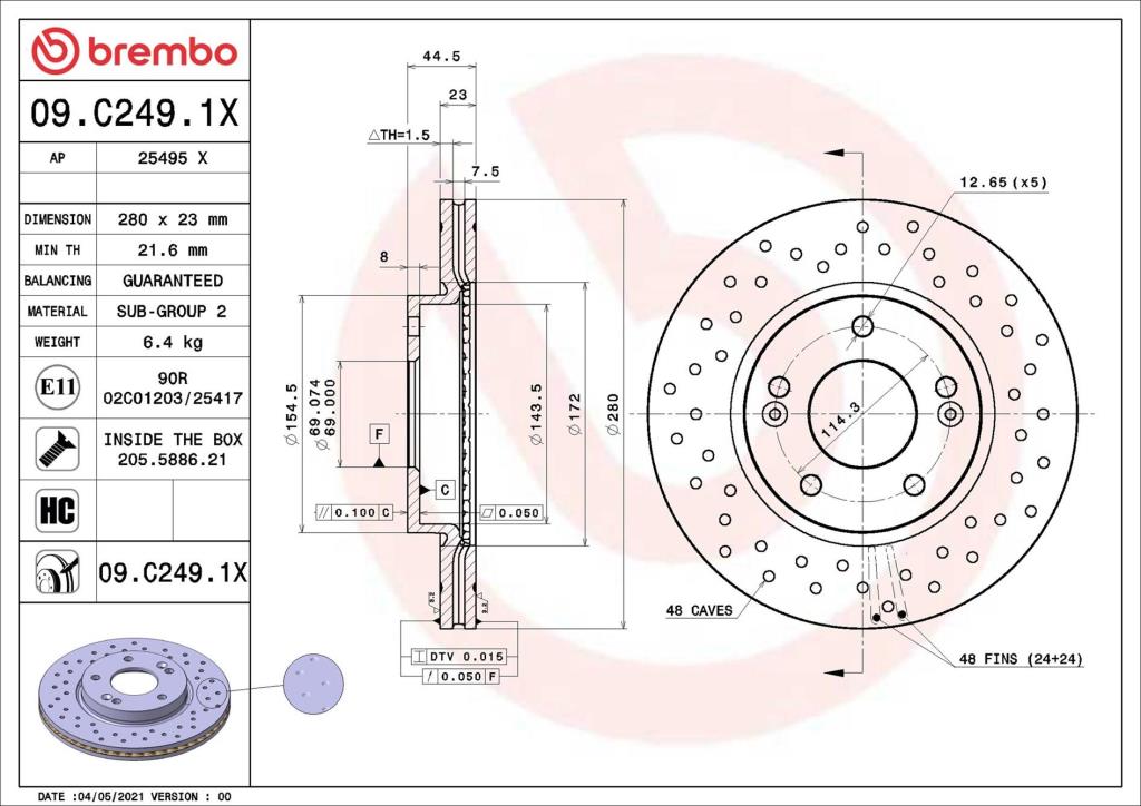 Disques de frein BREMBO 09.C249.1X