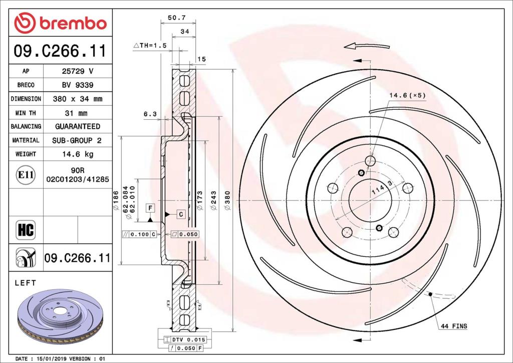 Disco de travão traseiro esquerdo BREMBO ref. 09.C266.11