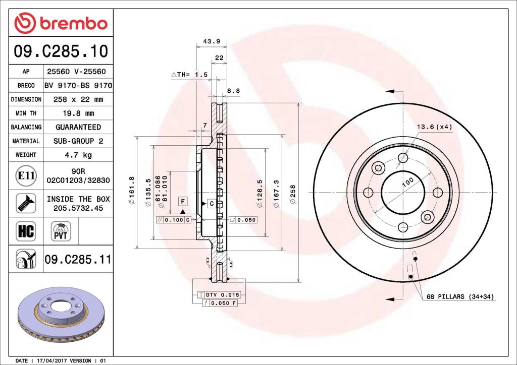Discos de freno BREMBO ref. 09.C285.11