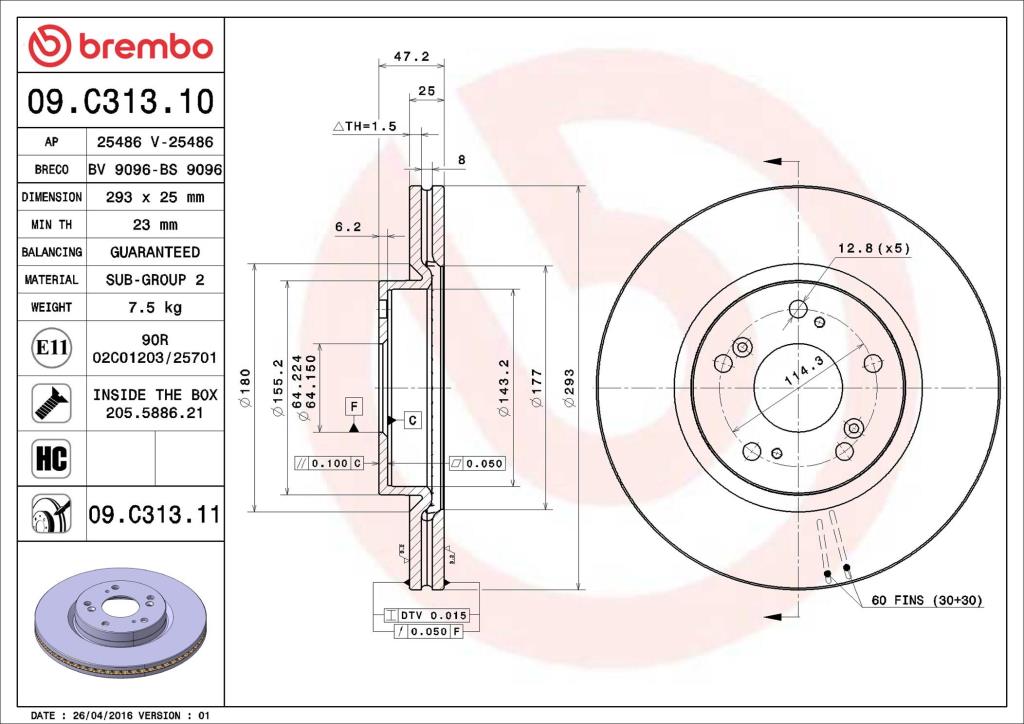 Discos de freno BREMBO ref. 09.C313.11