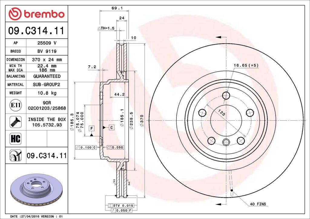 Discos de freno BREMBO ref. 09.C314.11