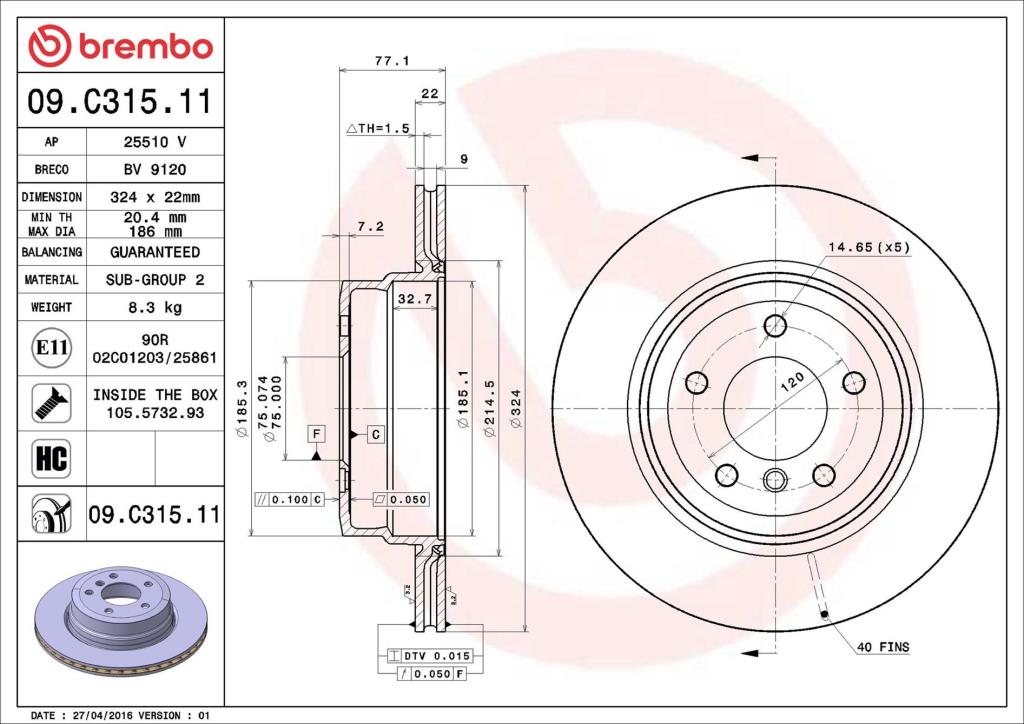 Discos de travão BREMBO ref. 09.C315.11