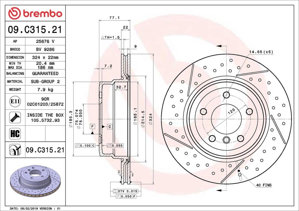 Disques de frein BREMBO 09.C315.21