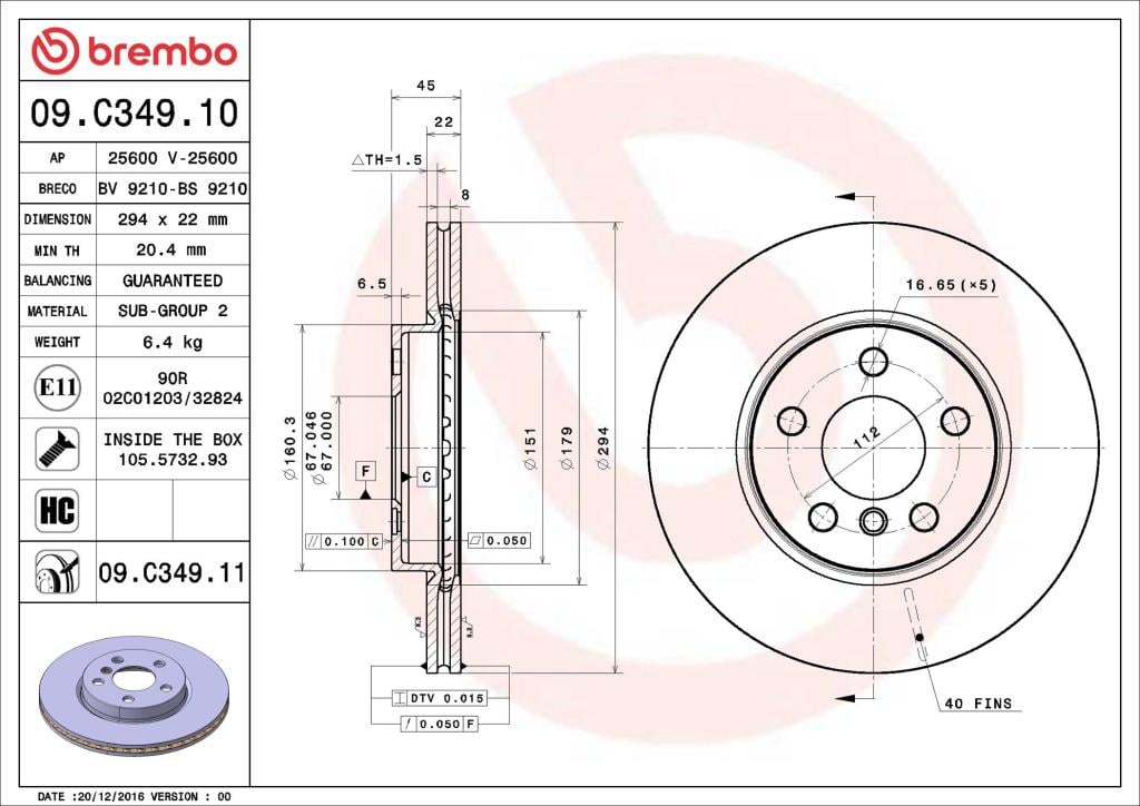Disques de frein BREMBO 09.C349.11