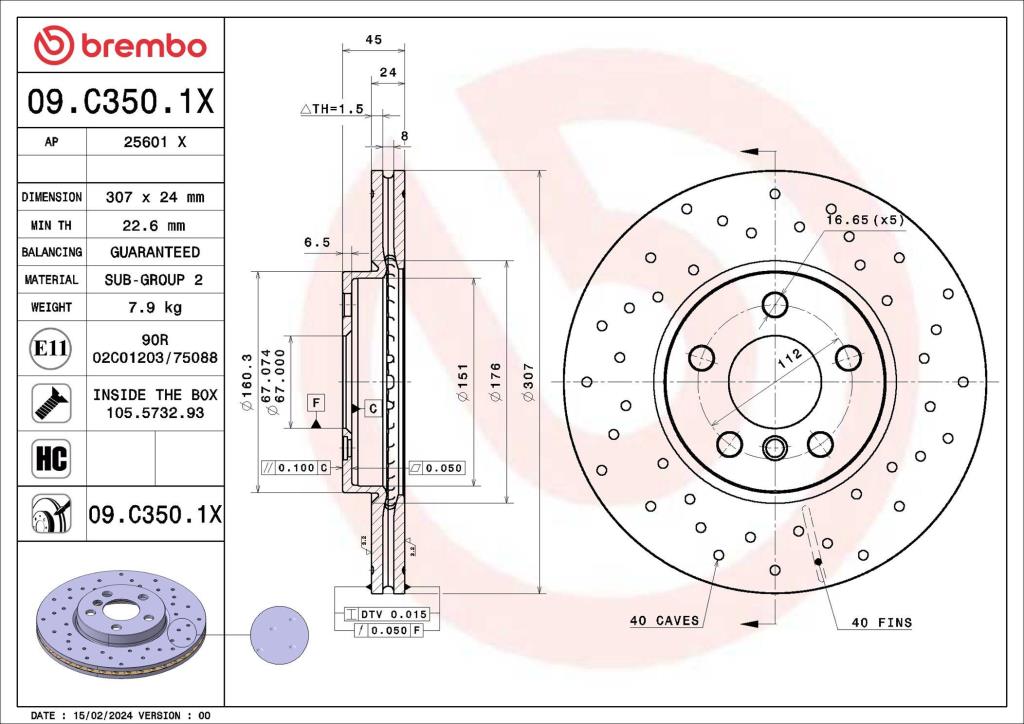 Disques de frein BREMBO ref. 09.C350.1X