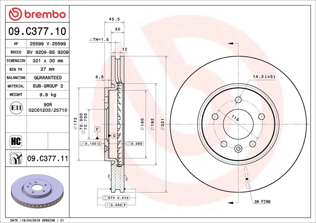 Discos de freno BREMBO ref. 09.C377.11